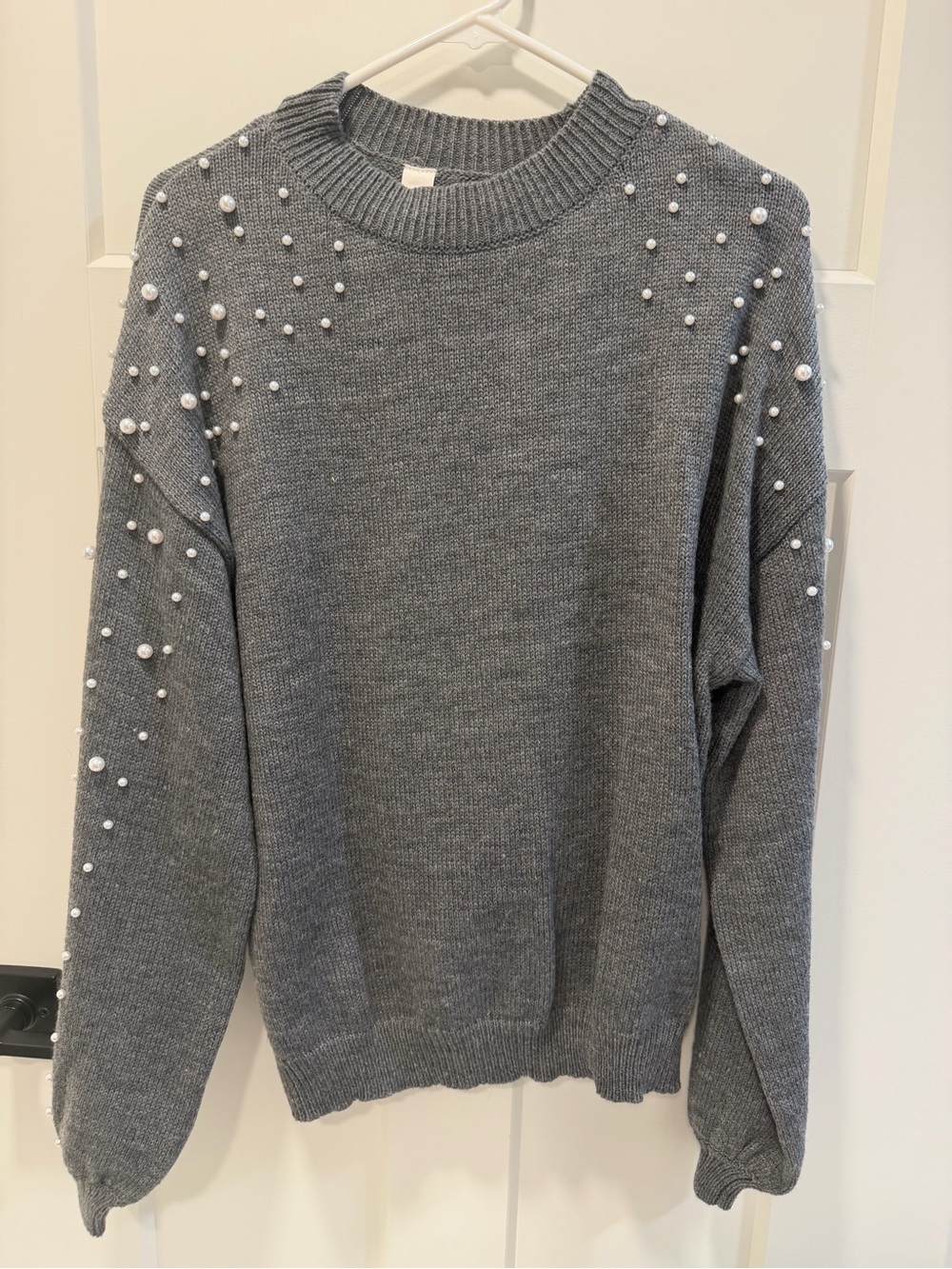 Gray Pearl-Embellished Crewneck Sweater - Women
